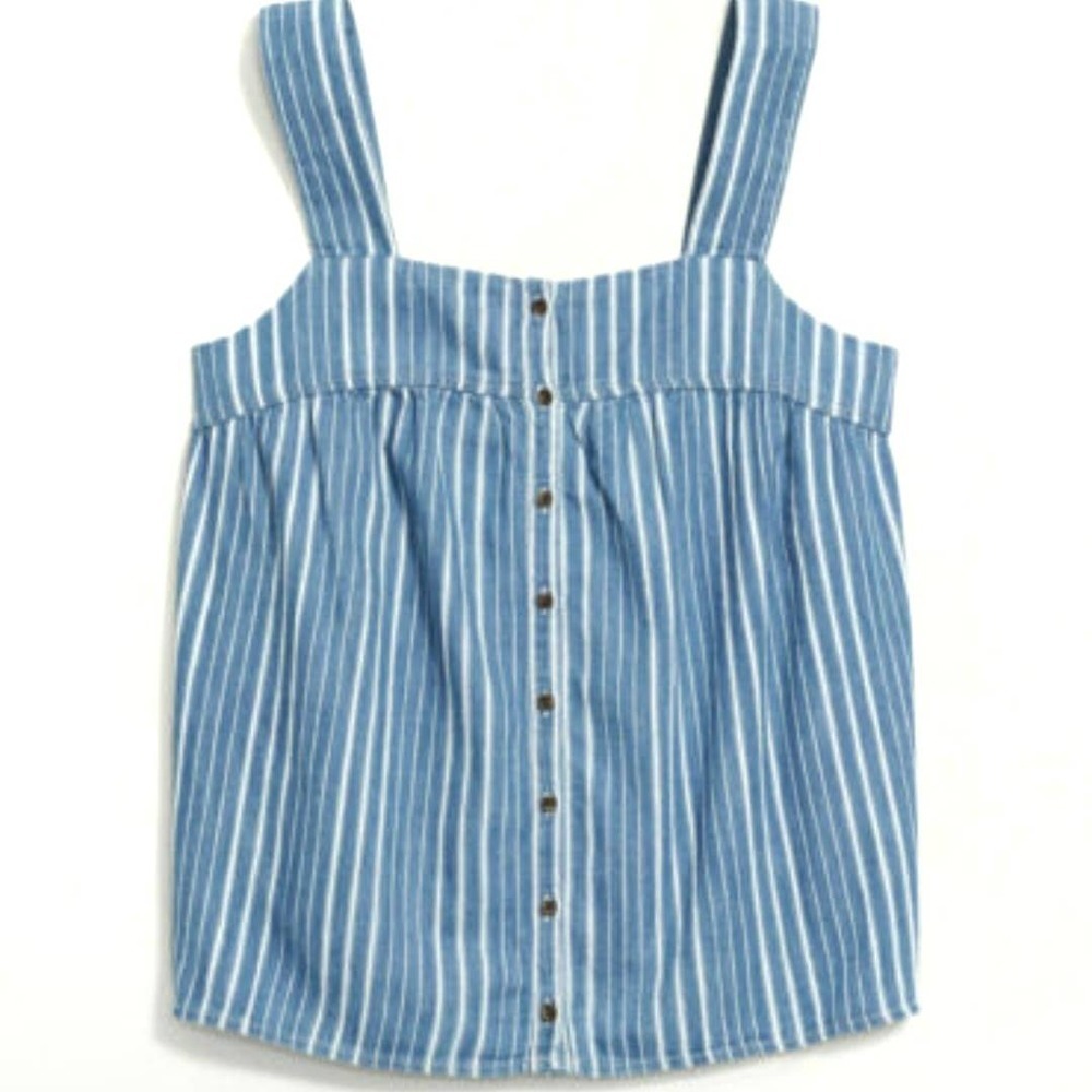 New Old Navy Utility Tank Top L Blue Stripe Button Front Boho Sleeveless Nwt